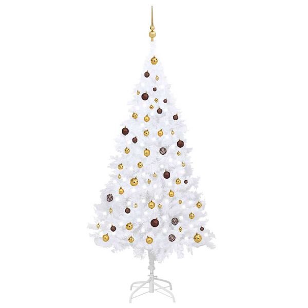 vidaXL Artificial Pre-lit Christmas Tree with Ball Set White 210 cm PVC