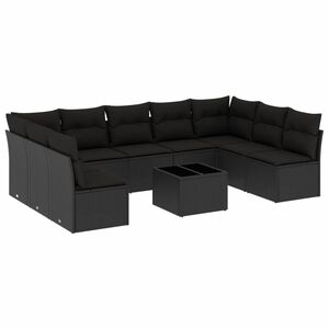 vidaXL 10 Piece Garden Sofa Set with Cushions Black Poly Rattan