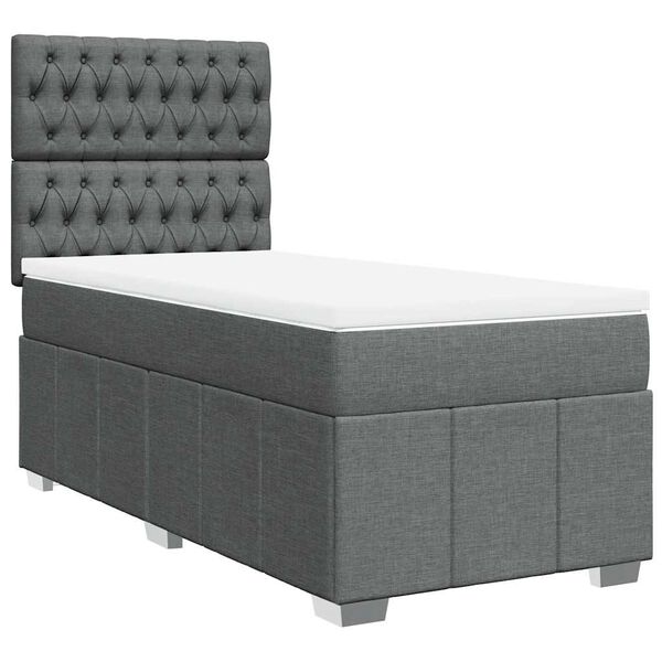 vidaXL Box Spring Bed with Mattress Dark Grey King Single Fabric
