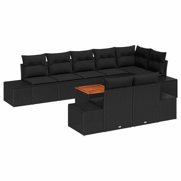 vidaXL Garden Sofa Set with Cushion 9 pcs Black Poly Rattan