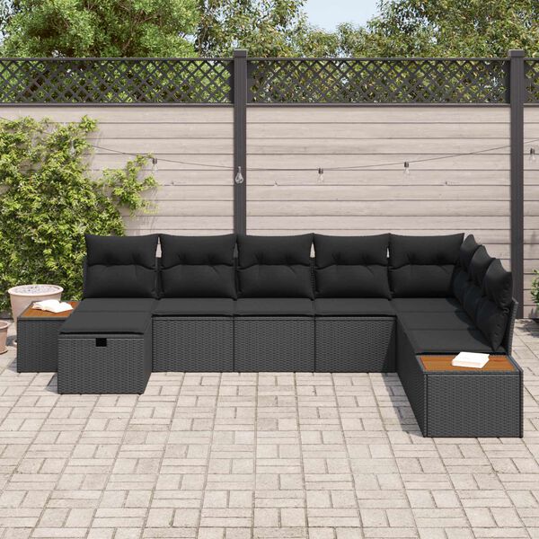 vidaXL Garden Sofa Set with Cushion with Storage Black Poly Rattan