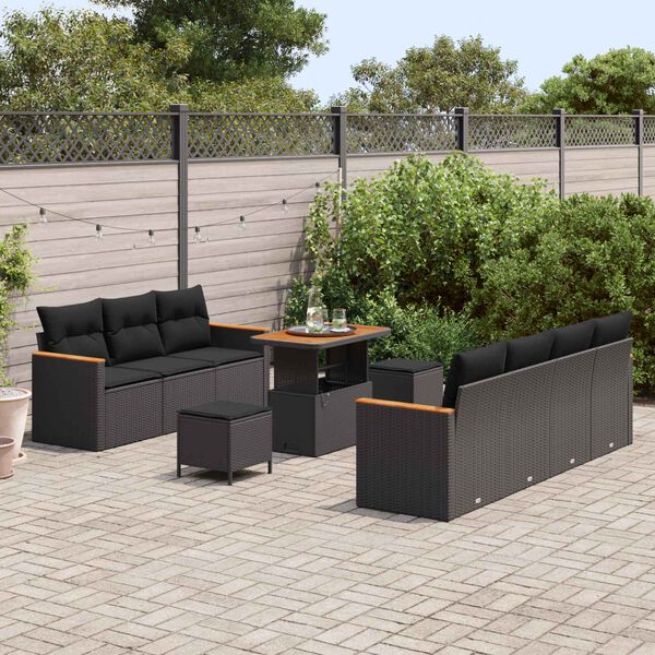 vidaXL Garden Sofa Set with Cushion with Storage Black Poly rattan