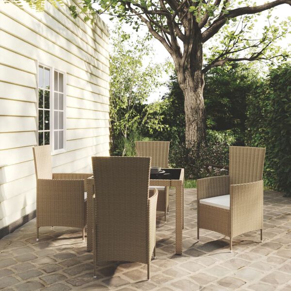 vidaXL 5 Piece Outdoor Dining Set with Cushions Poly Rattan Beige