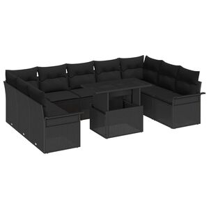 vidaXL Garden Sofa Set with Cushion Manual 10 pcs Black Poly Rattan