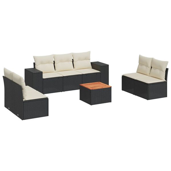 vidaXL 8 Piece Garden Sofa Set with Cushions Black Poly Rattan