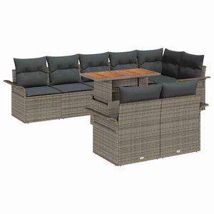 vidaXL Garden Sofa Set with Cushion 9 pcs Grey Poly Rattan