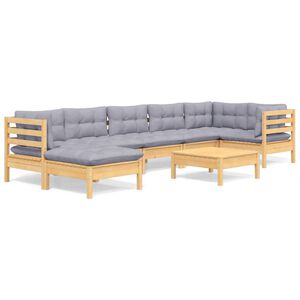 vidaXL 8 Piece Garden Lounge Set with Grey Cushions Solid Pinewood