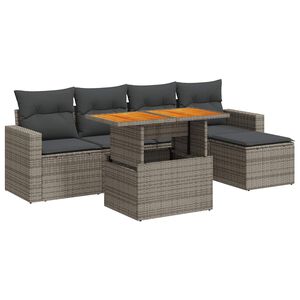 vidaXL 6 Piece Garden Sofa Set with Cushions Grey Poly Rattan