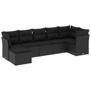 vidaXL 7 Piece Garden Sofa Set with Cushions Black Poly Rattan