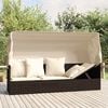 vidaXL Outdoor Lounge Bed with Roof and Cushions Brown Poly Rattan