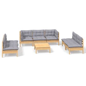 vidaXL 8 Piece Garden Lounge Set with Grey Cushions Solid Pinewood