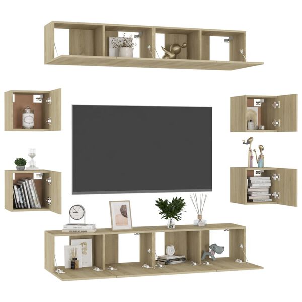 vidaXL 8 Piece TV Cabinet Set Sonoma Oak Engineered Wood