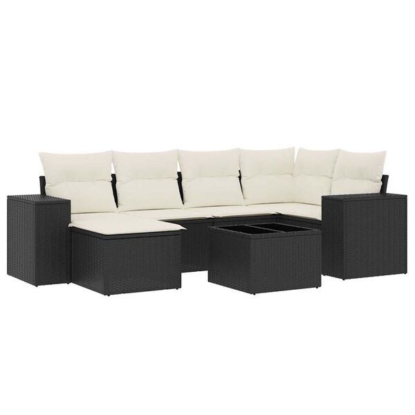 vidaXL 7 Piece Garden Sofa Set with Cushions Black Poly Rattan