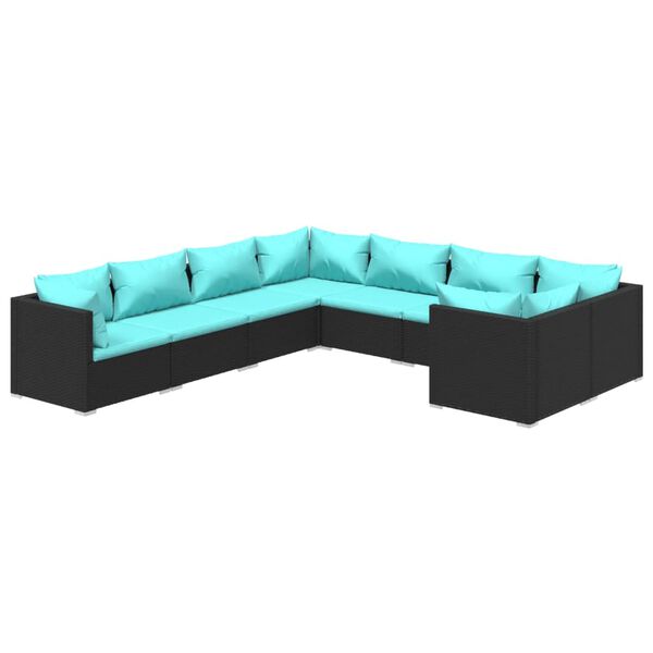 vidaXL 8 Piece Garden Lounge Set with Cushions Poly Rattan Black