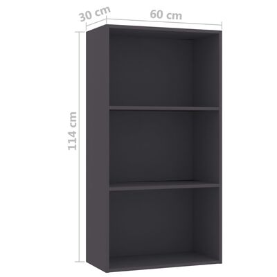 vidaXL 3-Tier Book Cabinet Grey 60x30x114 cm Engineered Wood