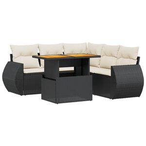 vidaXL 6 Piece Garden Sofa Set with Cushions Black Poly Rattan