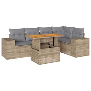 vidaXL 6 Piece Garden Sofa Set with Cushions Beige Poly Rattan