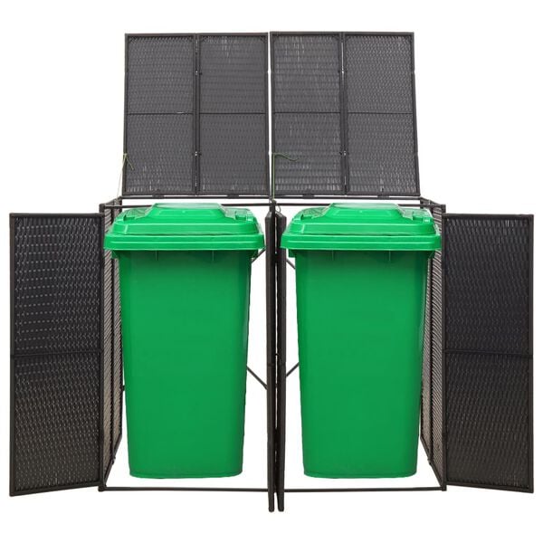 vidaXL Double Wheelie Bin Shed Black 140x80x117 cm Poly Rattan