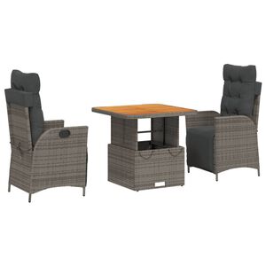 vidaXL 3 Piece Garden Dining Set with Cushions Grey Poly Rattan
