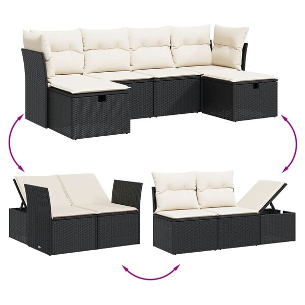 vidaXL 6 Piece Garden Sofa Set with Cushions Black Poly Rattan