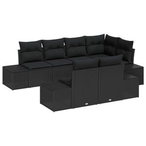vidaXL Garden Sofa Set with Cushion 7 pcs Black Poly Rattan