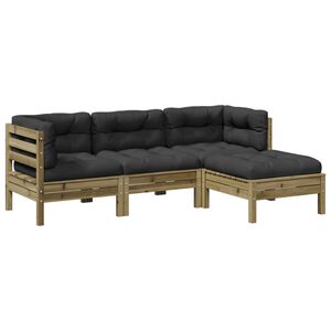 vidaXL 4 Piece Garden Sofa Set with Cushions Impregnated Wood Pine