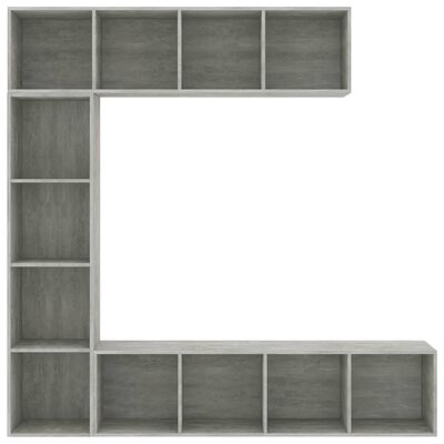 vidaXL 3 Piece Book/TV Cabinet Set Concrete Grey 180x30x180 cm