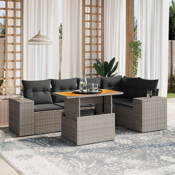vidaXL 6 Piece Garden Sofa Set with Cushions Grey Poly Rattan