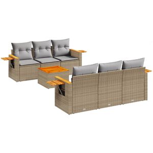vidaXL 7 Piece Garden Sofa Set with Cushions Beige Poly Rattan