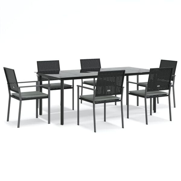 vidaXL 7 Piece Garden Dining Set with Cushions Poly Rattan and Steel