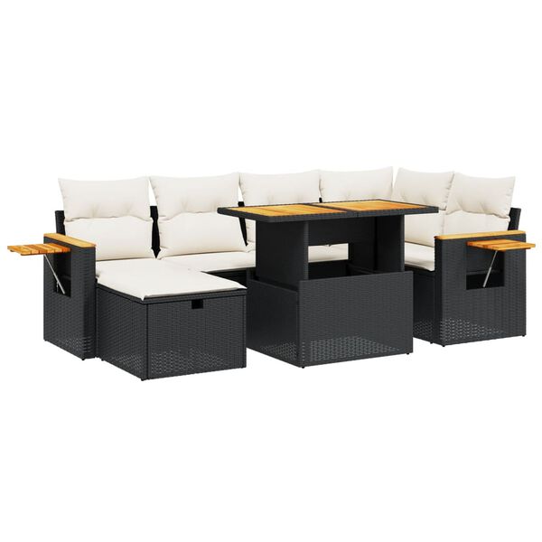 vidaXL 7 Piece Garden Sofa Set with Cushions Black Poly Rattan