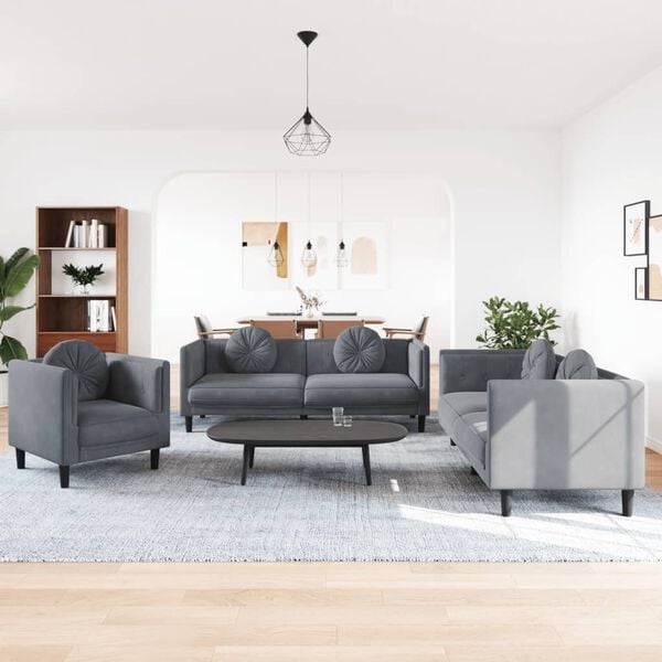 vidaXL 3 Piece Sofa Set with Pillows Dark Grey Velvet
