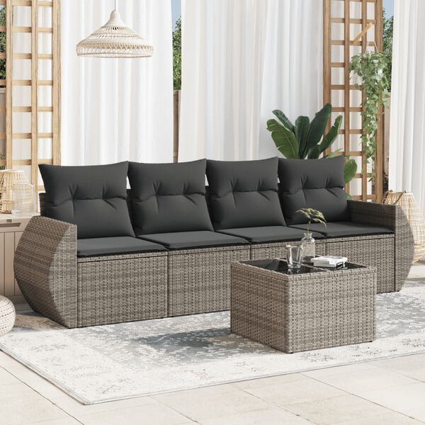 vidaXL 5 Piece Garden Sofa Set with Cushions Grey Poly Rattan