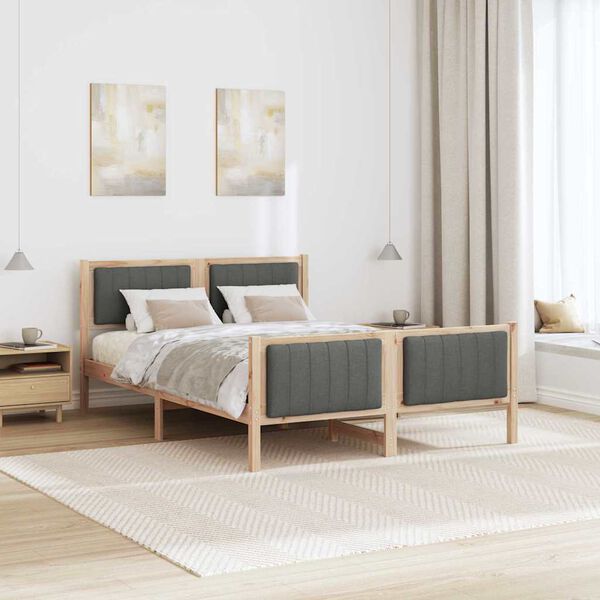 vidaXL Bed frame Brown and dark grey 135 x 190 cm Solid pine wood
