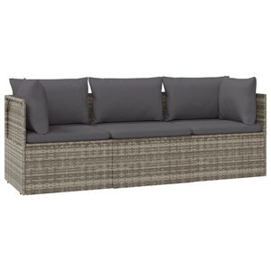 vidaXL 3 Piece Garden Lounge Set with Cushions Grey Poly Rattan