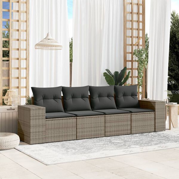 vidaXL 4 Piece Garden Sofa Set with Cushions Grey Poly Rattan