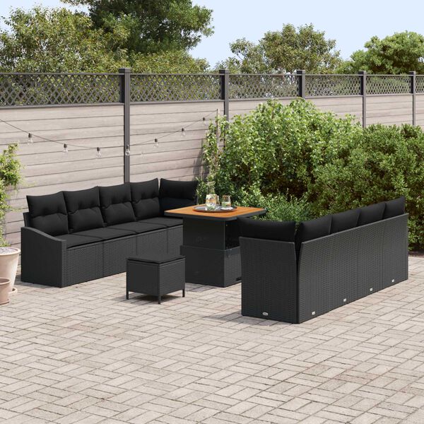 vidaXL Garden Sofa Set with Cushion with Storage 11 pcs Black