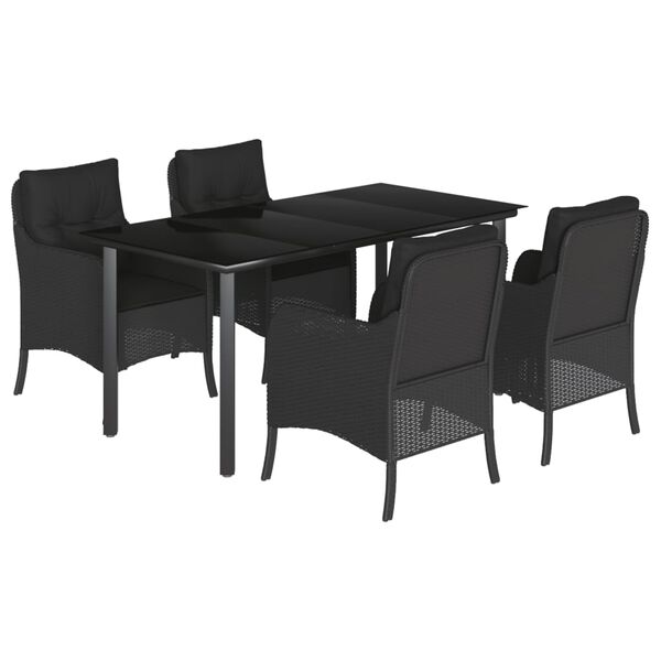 vidaXL 5 Piece Garden Dining Set with Cushions Black Poly Rattan