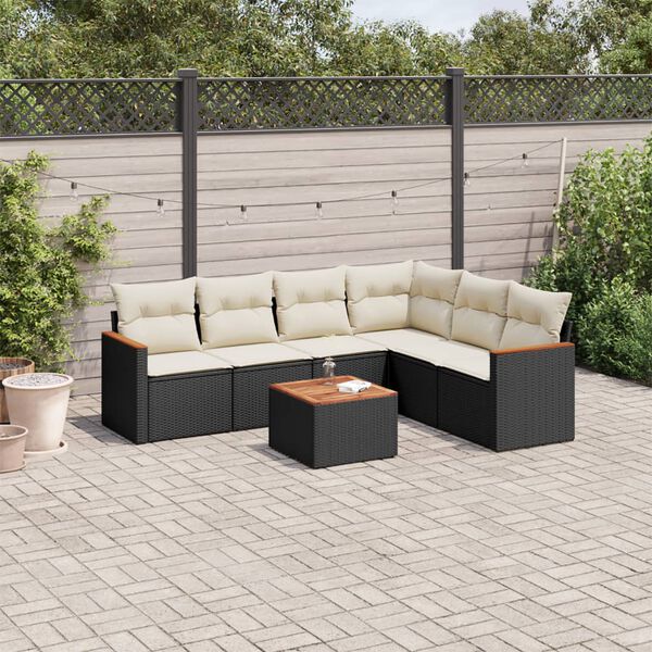 vidaXL 7 Piece Garden Sofa Set with Cushions Black Poly Rattan
