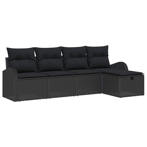 vidaXL Garden Sofa Set with Cushion 5 pcs Black Poly rattan