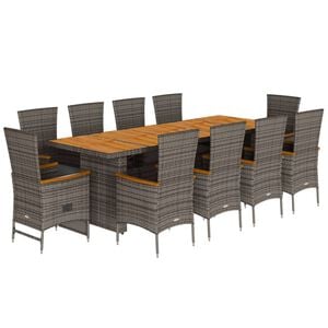 vidaXL 11 Piece Garden Dining Set with Cushions Grey Poly Rattan