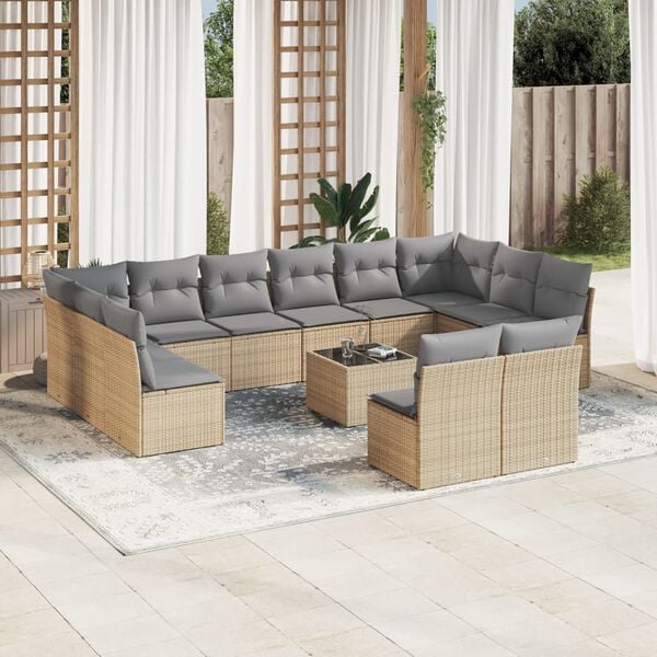 vidaXL 13 Piece Garden Sofa Set with Cushions Beige Poly Rattan