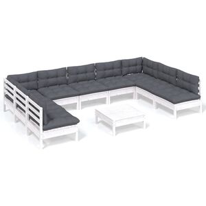 vidaXL 10 Piece Garden Lounge Set with Cushions White Solid Pinewood