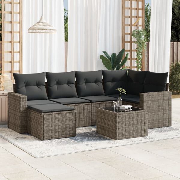 vidaXL 7 Piece Garden Sofa Set with Cushions Grey Poly Rattan