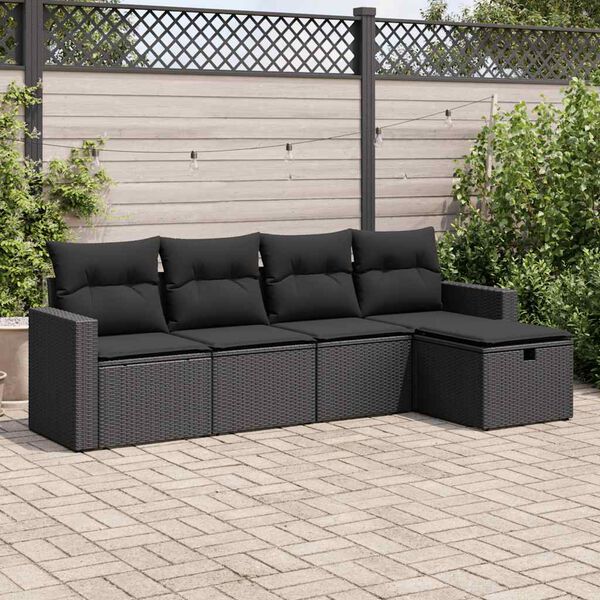 vidaXL 5 Piece Garden Sofa Set with Cushions Black Poly Rattan