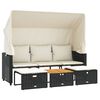 vidaXL Garden Sofa 3-Seater with Canopy and Stools Black Poly Rattan