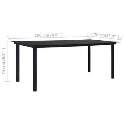 vidaXL Garden Dining Table Black 190x90x74 cm Steel and Glass