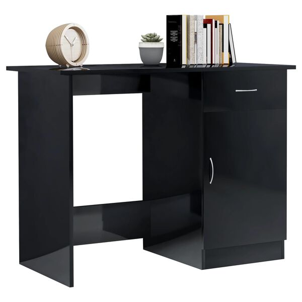 vidaXL Desk High Gloss Black 100x50x76 cm Engineered Wood