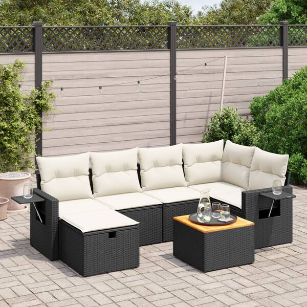 vidaXL 7 Piece Garden Sofa Set with Cushions Black Poly Rattan