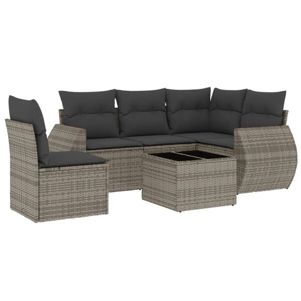 vidaXL 6 Piece Garden Sofa Set with Cushions Grey Poly Rattan